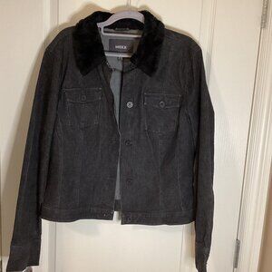 Mexx Women's Black Denim Jean Jacket With Faux Fur Collar Size 14